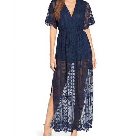 Nordstrom Socialite Lace Overlay Romper Midnight Blue XS - Picture 3 of 14